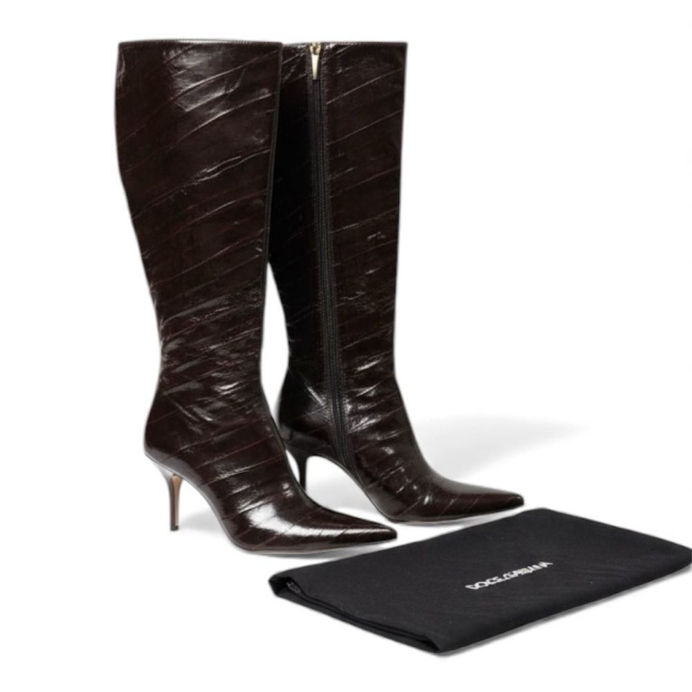 Dolce & Gabbana Eel Skin Leather Boots Size 38 1/2 Style #3753 Vintage